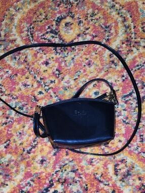 Beijo Dark Blue Patent Leather Mini Crossbody with Gold Hardware